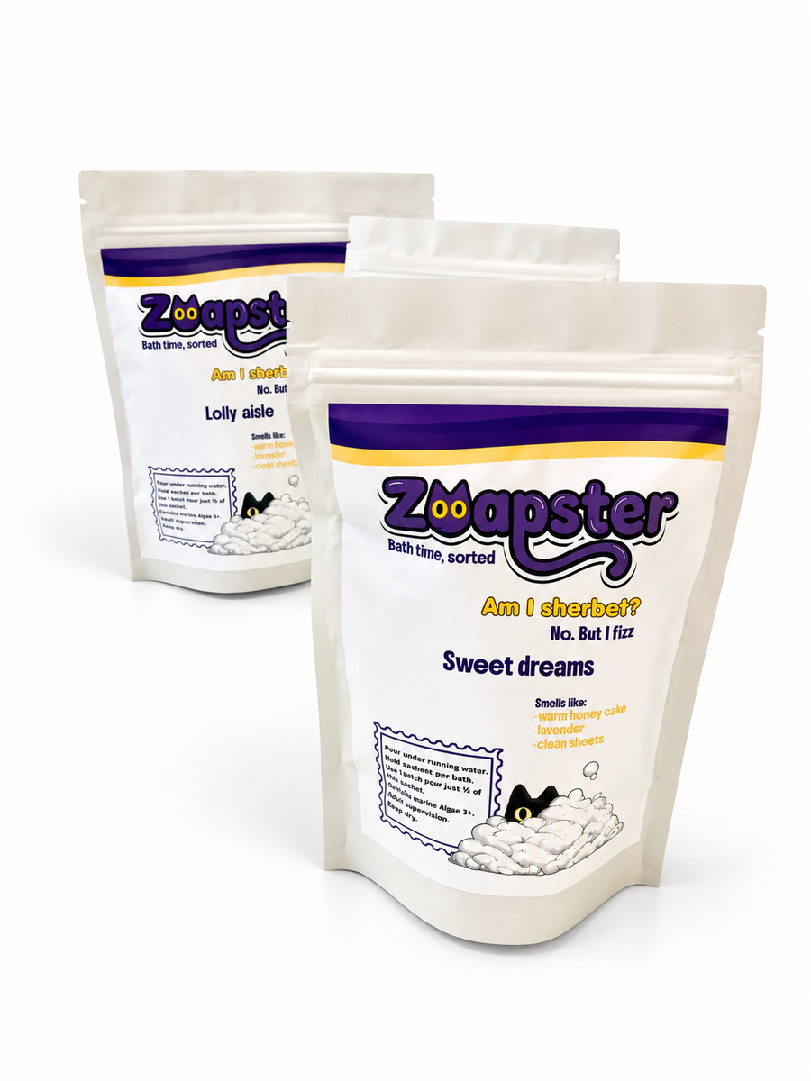 Zoapster Bath Sherbet pouches in Sweet Dreams and Lolly Aisle.